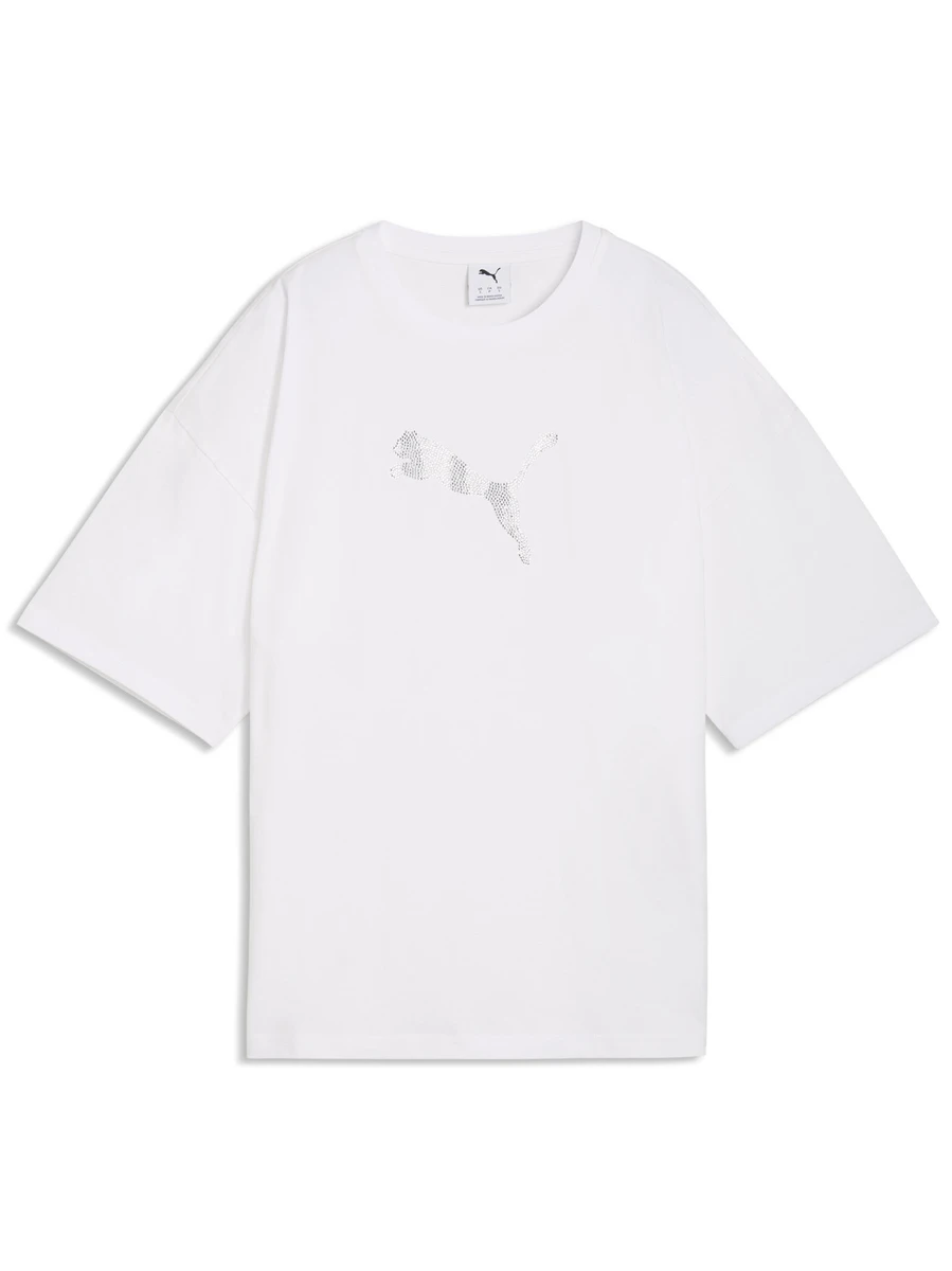 Puma Футболка женская ESS GRAPHICS LEO LUXE BEDAZZLED OVERSIZED TEE