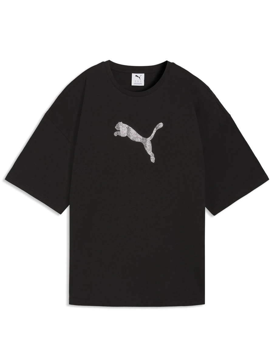 Puma Футболка женская ESS GRAPHICS LEO LUXE BEDAZZLED OVERSIZED TEE
