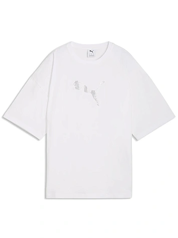 Puma Футболка женская ESS GRAPHICS LEO LUXE BEDAZZLED OVERSIZED TEE